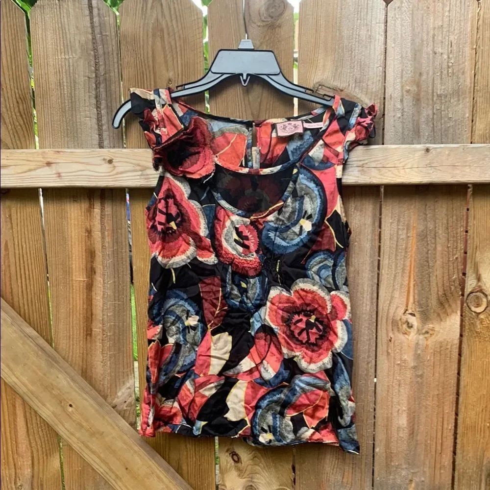 Juicy Couture Pink and Orange Flutter Sleeve Ruffled Blouse
